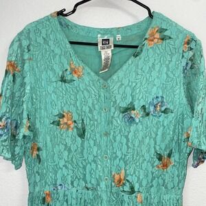 Vintage TOGETHER! Missy Lace Floral Teal Green WOMENS DRESS 6